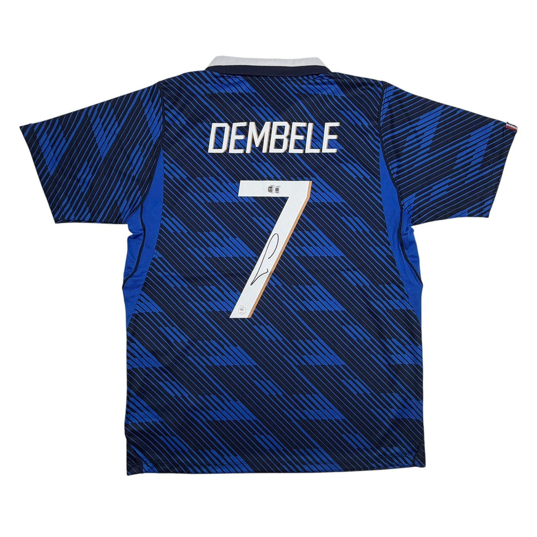 Autographed/Signed Ousmane Dembele France Blue Jersey Beckett BAS COA