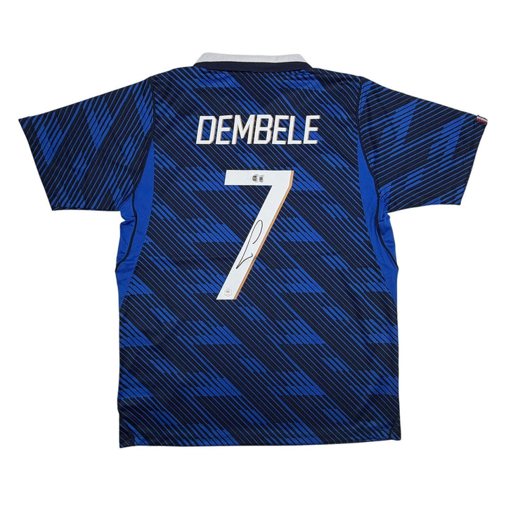 Autographed/Signed Ousmane Dembele France Blue Jersey Beckett BAS COA