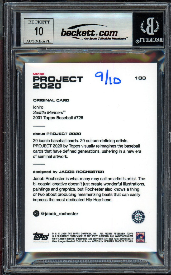 Ichiro Suzuki Auto Topps Project 2020 Jacob Rochester Card 183 Sig 10 /10 BAS