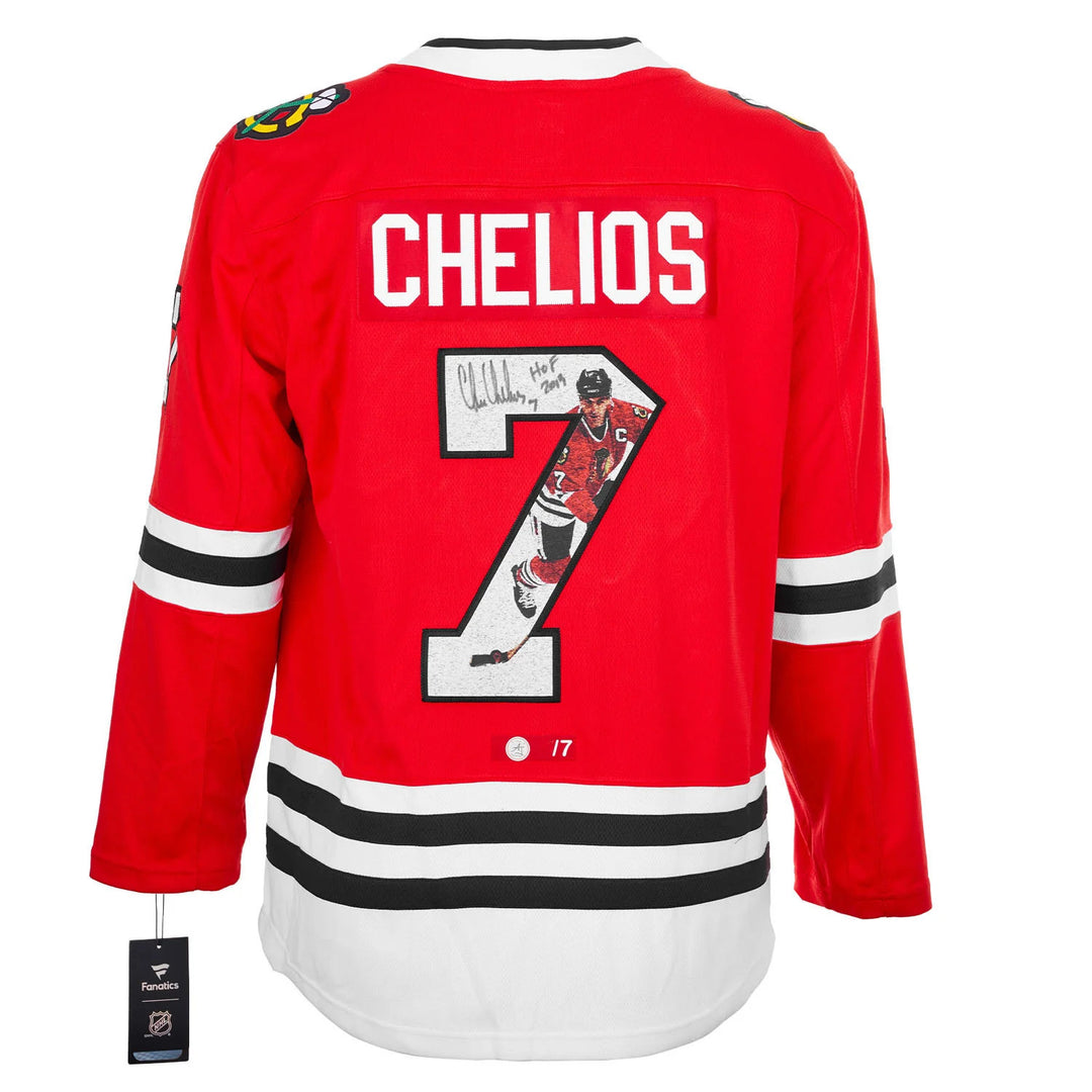 Chris Chelios Signed Chicago Blackhawks Graphic Art Fanatics Jersey #/7
