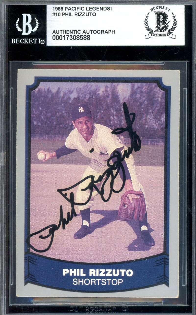 Phil Rizzuto Beckett BAS Signed 1988 Pacific Legends Autograph