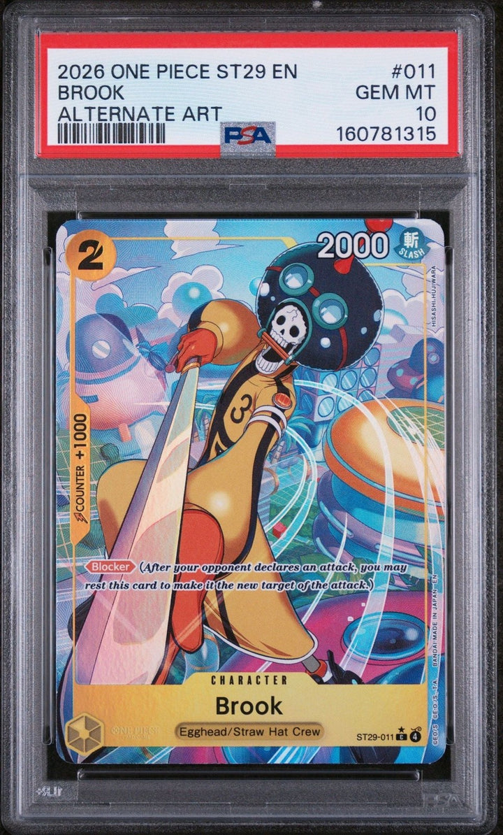 Graded 2026 One Piece Brook 011 ST29 Egghead Trading Card PSA 10 Gem Mint
