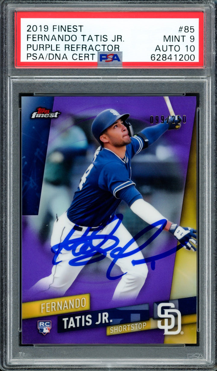 Fernando Tatis Jr Auto 2019 Topps Finest Purple Refractor RC 85 PSA 9 Sig10 /250