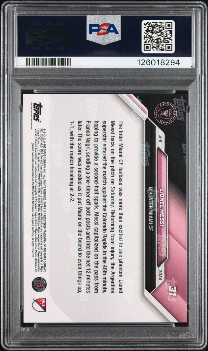 Graded 2024 Topps Now MLS Lionel Messi #31 Celebrates Return Card PSA 10
