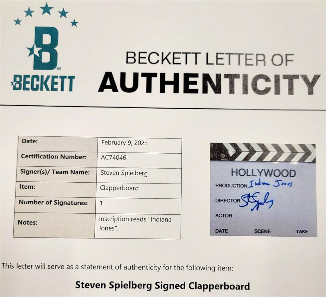 Steven Spielberg signed "Indiana Jones" Director Clapboard autograph Beckett BAS