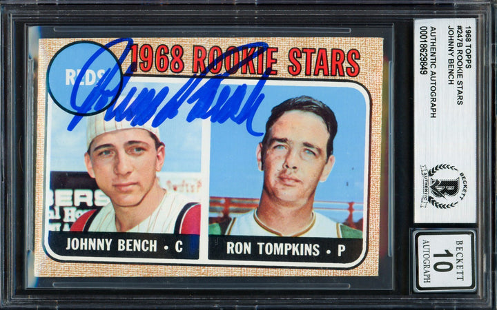Johnny Bench Signed 1968 Topps RC 247 Reds Auto GM 10 Beckett #18629849