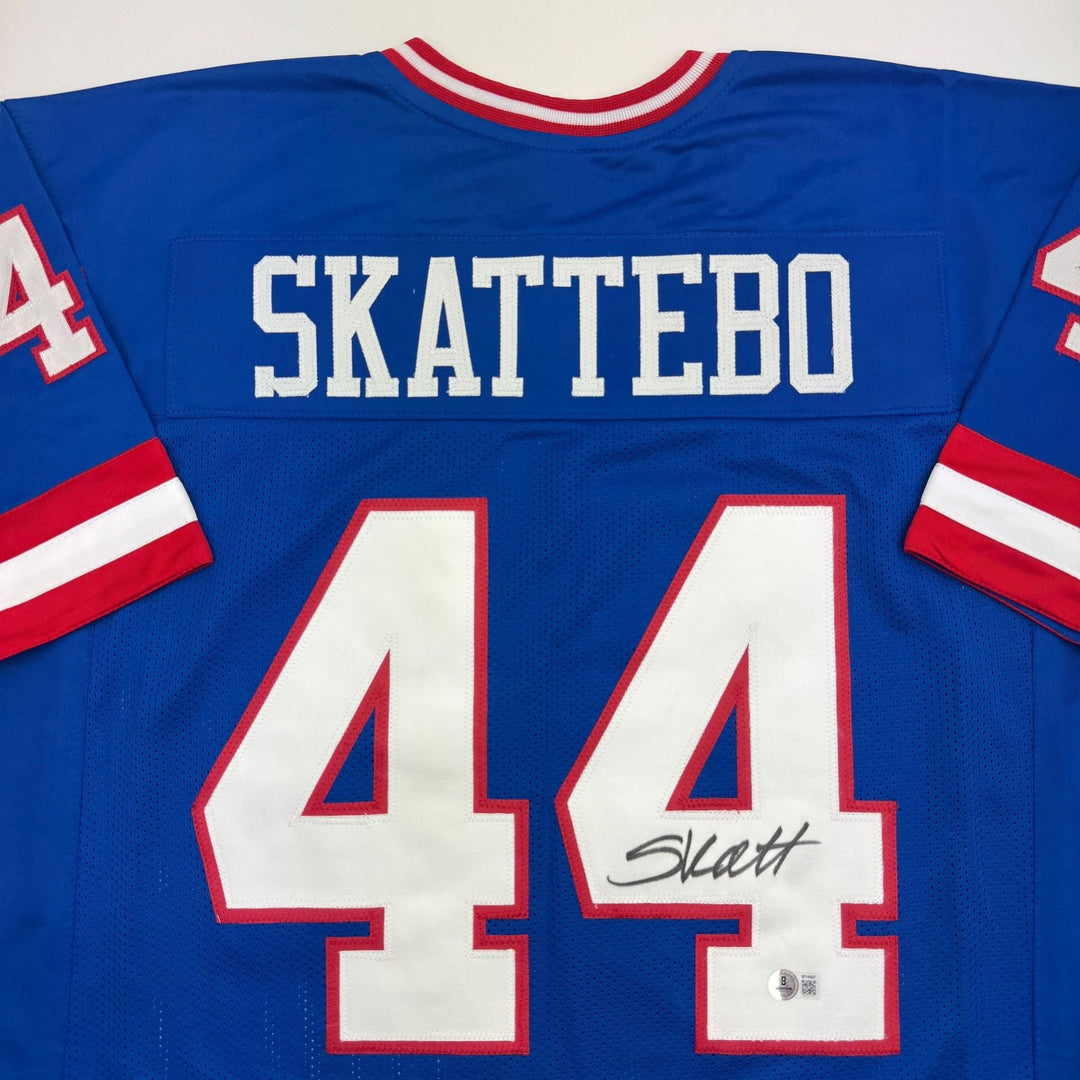 Autographed/Signed Cam Skattebo New York Blue Retro Jersey Beckett BAS COA