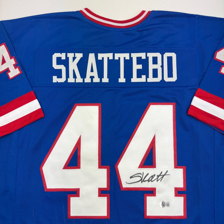 Autographed/Signed Cam Skattebo New York Blue Retro Jersey Beckett BAS COA