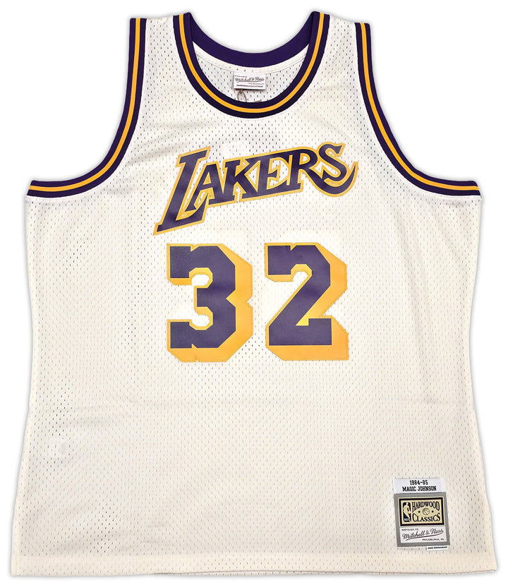 Lakers Magic Johnson Auto Cream Mitchell & Ness 1984 Swingman Jersey XXL Beckett