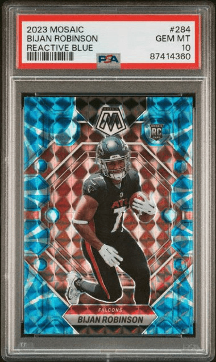Graded 2023 Panini Mosaic Bijan Robinson #284 Reactive Blue RC Card PSA 10