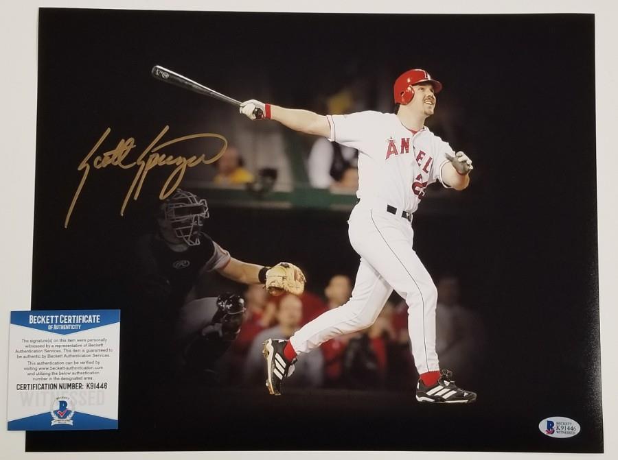 SCOTT SPIEZIO Signed Angels 2002 World Series 11x14 Photo Auto ~ Beckett BAS COA