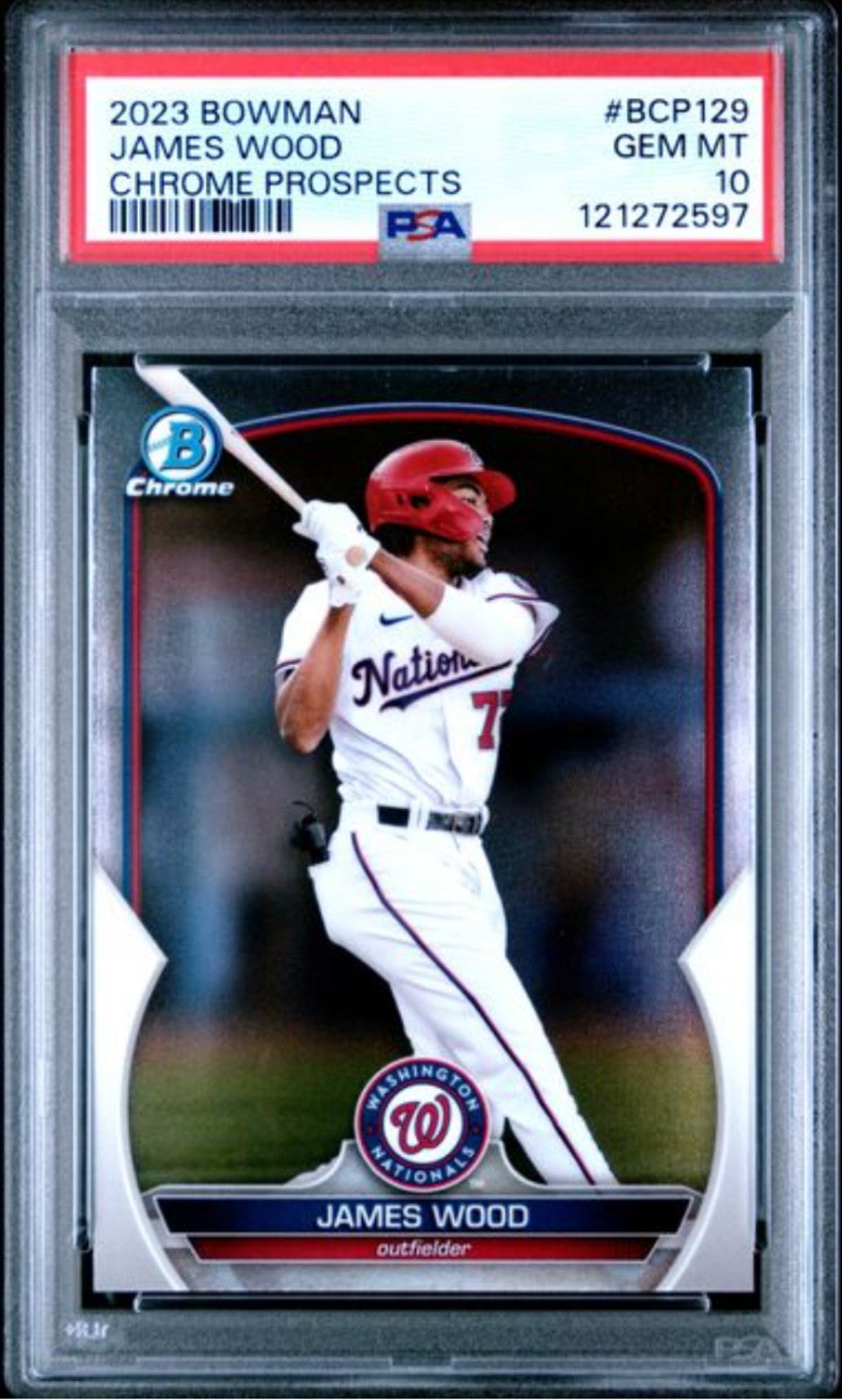 Graded 2023 Topps Bowman James Wood #BCP129 Chrome Prospects Rookie Card PSA 10