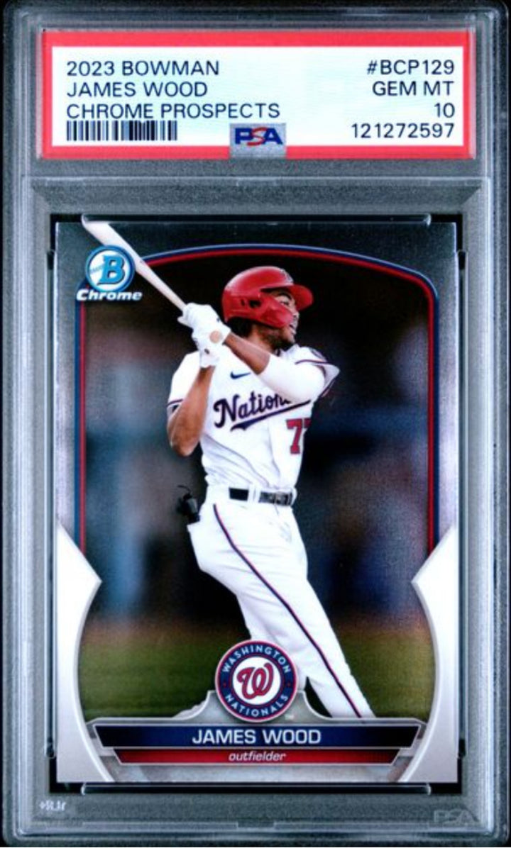 Graded 2023 Topps Bowman James Wood #BCP129 Chrome Prospects Rookie Card PSA 10