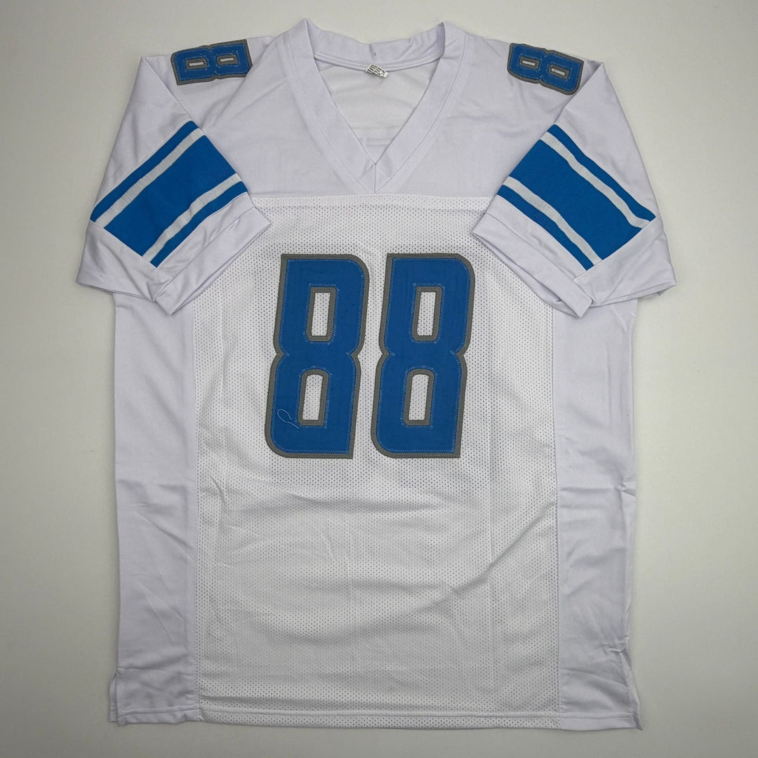 Autographed/Signed TJ Hockenson Detroit White Football Jersey Beckett COA