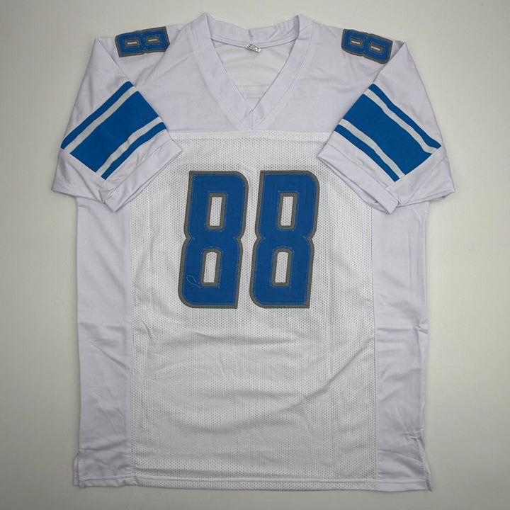 Autographed/Signed TJ Hockenson Detroit White Football Jersey Beckett COA