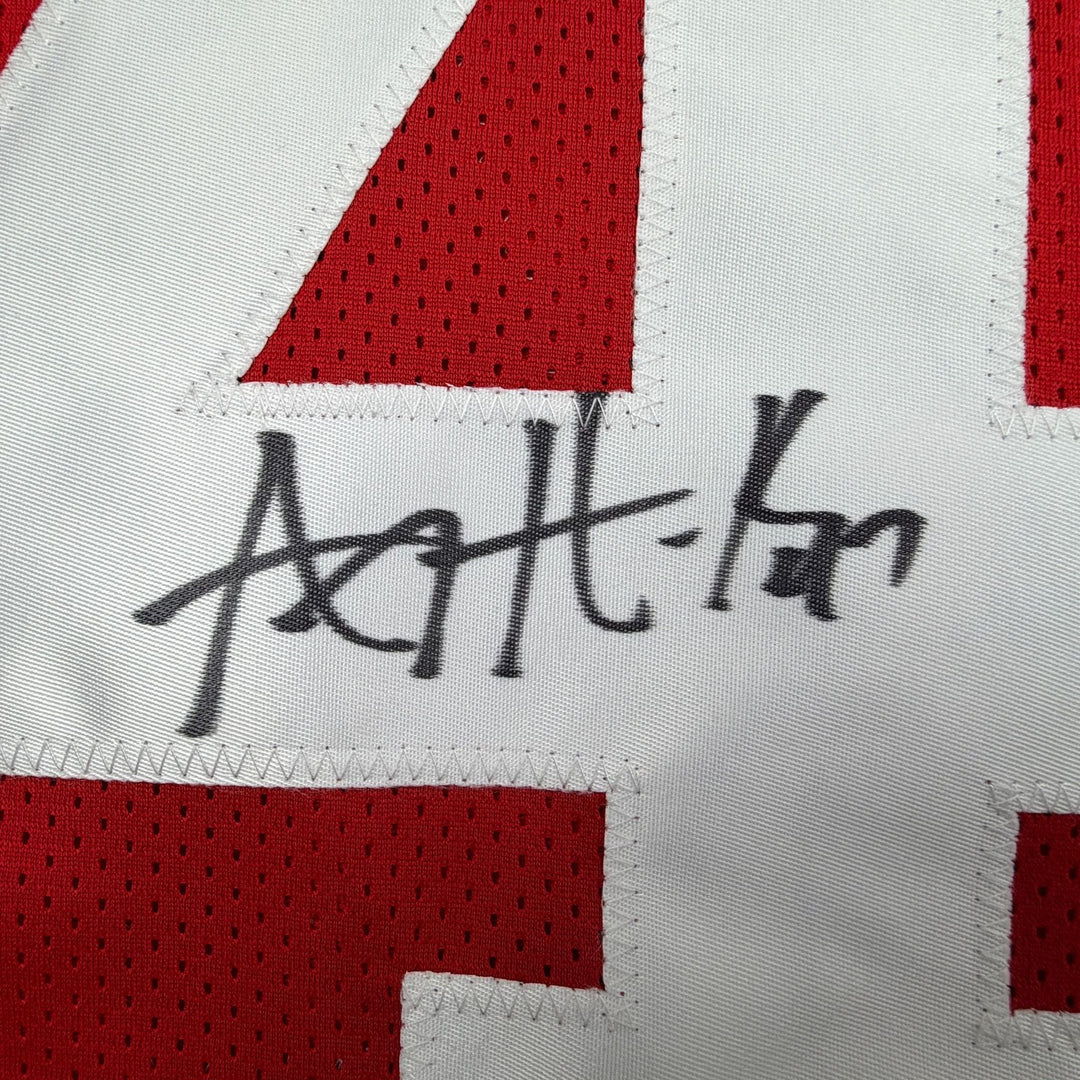 Autographed/Signed AJ Hawk Ohio State Red College Football Jersey Beckett COA