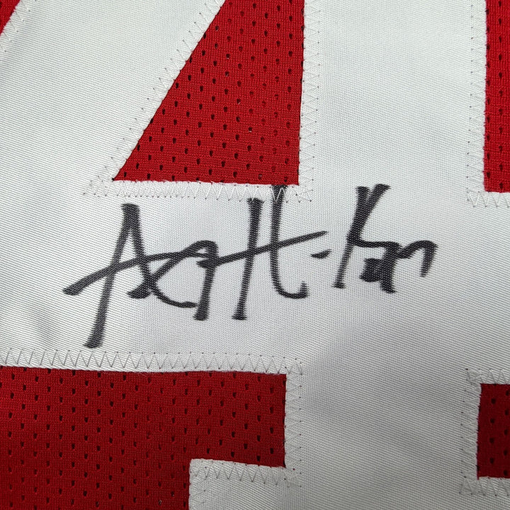 Autographed/Signed AJ Hawk Ohio State Red College Football Jersey Beckett COA