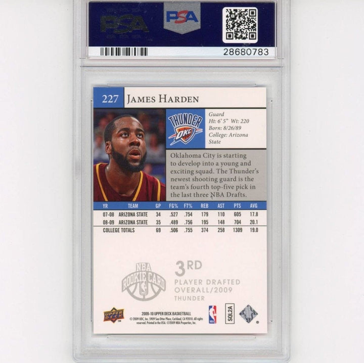 Graded 2009-10 Upper Deck UD JAMES HARDEN #227 Rookie RC Card PSA 10