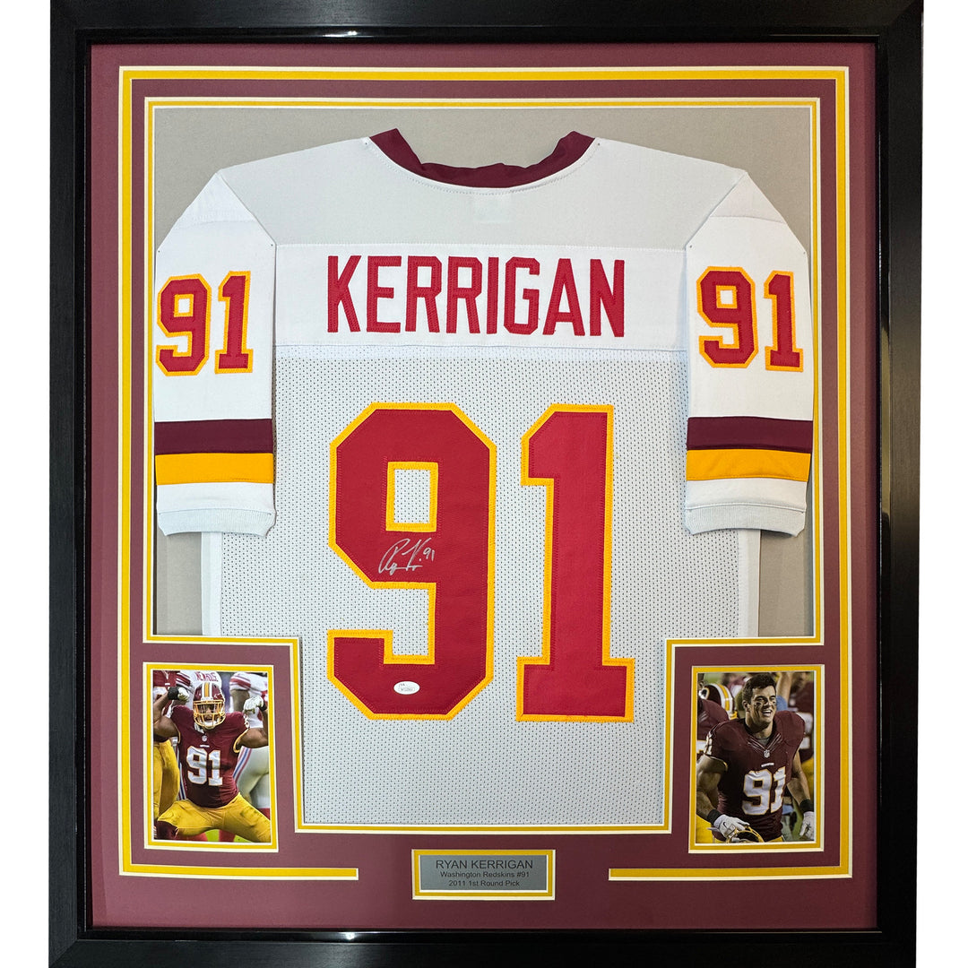 Framed Autographed/Signed Ryan Kerrigan 33x42 Washington White Jersey JSA COA