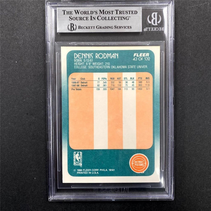 Dennis Rodman autograph signed 1988-89 Fleer #43 RC rookie card Beckett BAS BGS