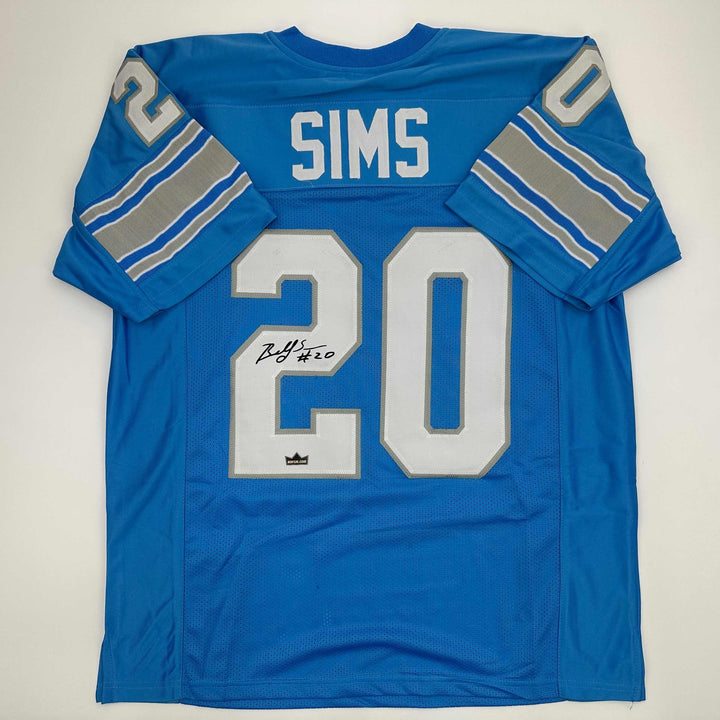 Facsimile Autographed Billy Sims Detroit Blue Reprint Jersey Size Men's XL