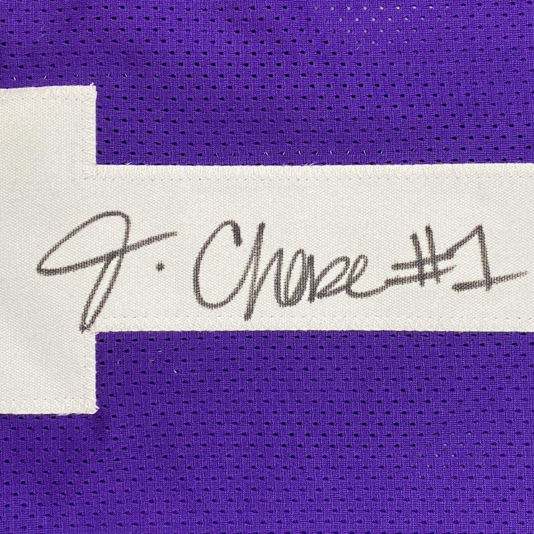 Framed Autographed/Signed Ja'Marr Chase 35x39 LSU Purple Jersey Beckett BAS COA