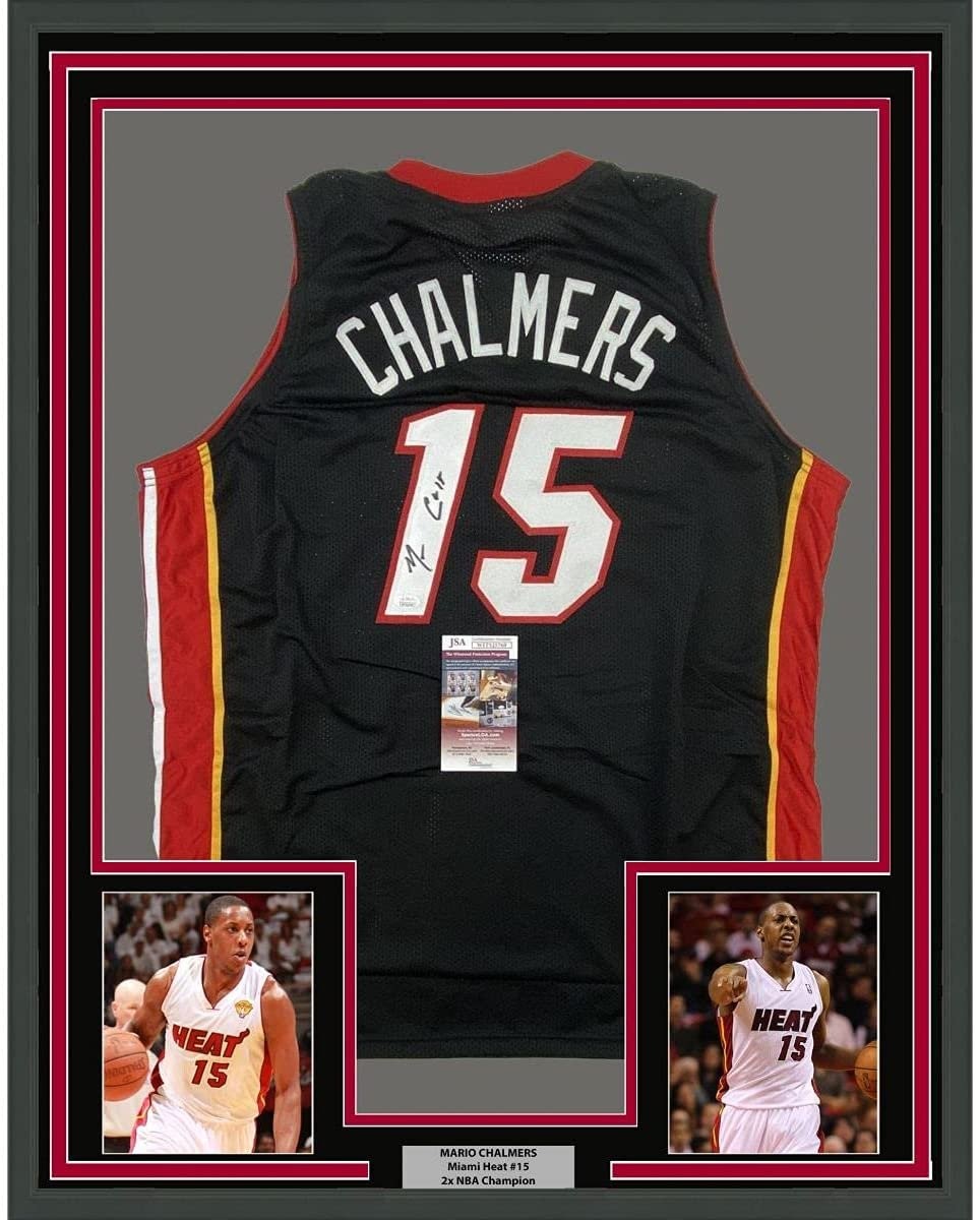 FRAMED Autographed/Signed MARIO CHALMERS 33x42 Black Jersey JSA COA