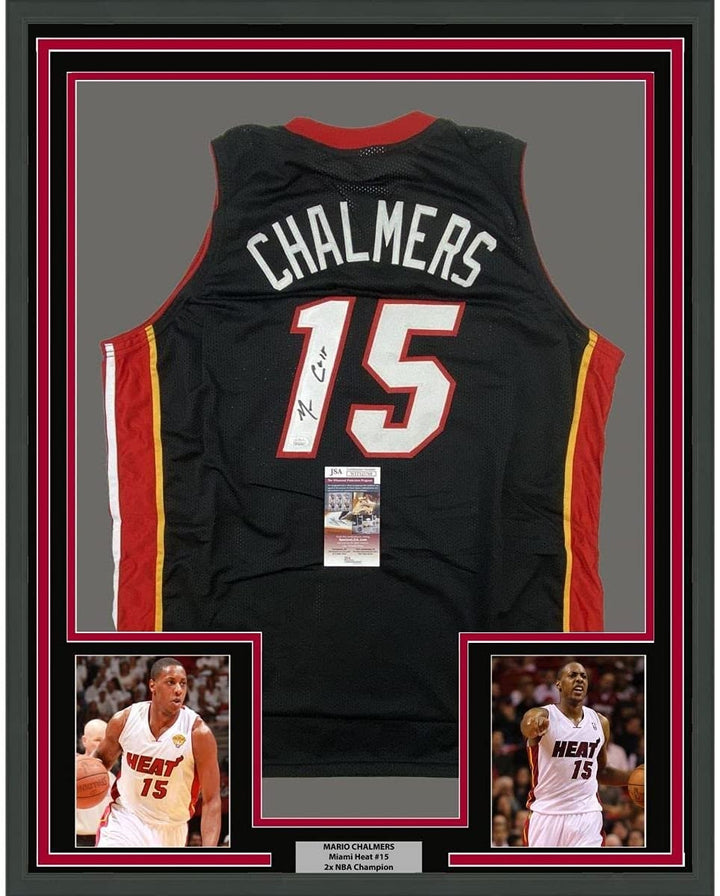 FRAMED Autographed/Signed MARIO CHALMERS 33x42 Black Jersey JSA COA