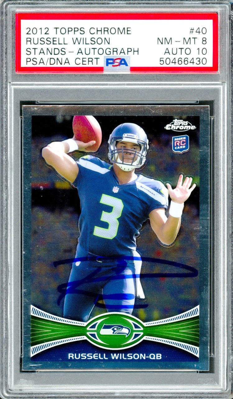 Russell Wilson Signed 2012 Topps Chrome RC #40A Seahawks PSA8 Auto 10 PSA/DNA