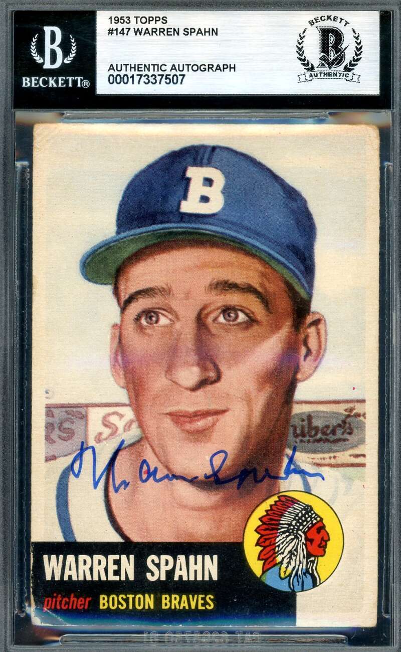 Warren Spahn Beckett BAS Signed 1953 Topps Autograph