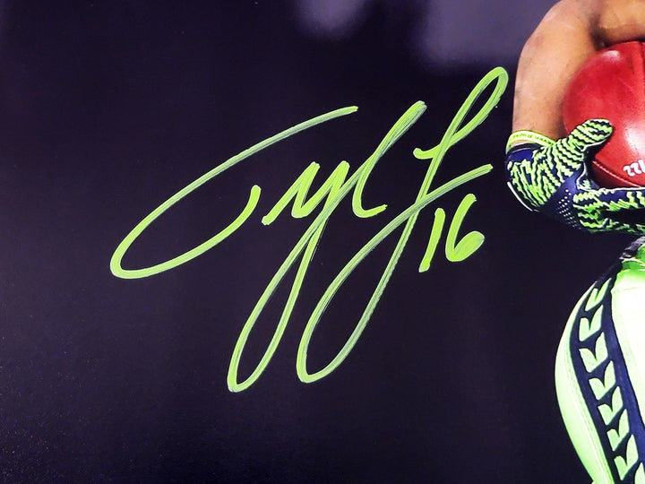Tyler Lockett Signed 16x20 Photo Seahawks Color Rush Green Jerseys MCS Holo