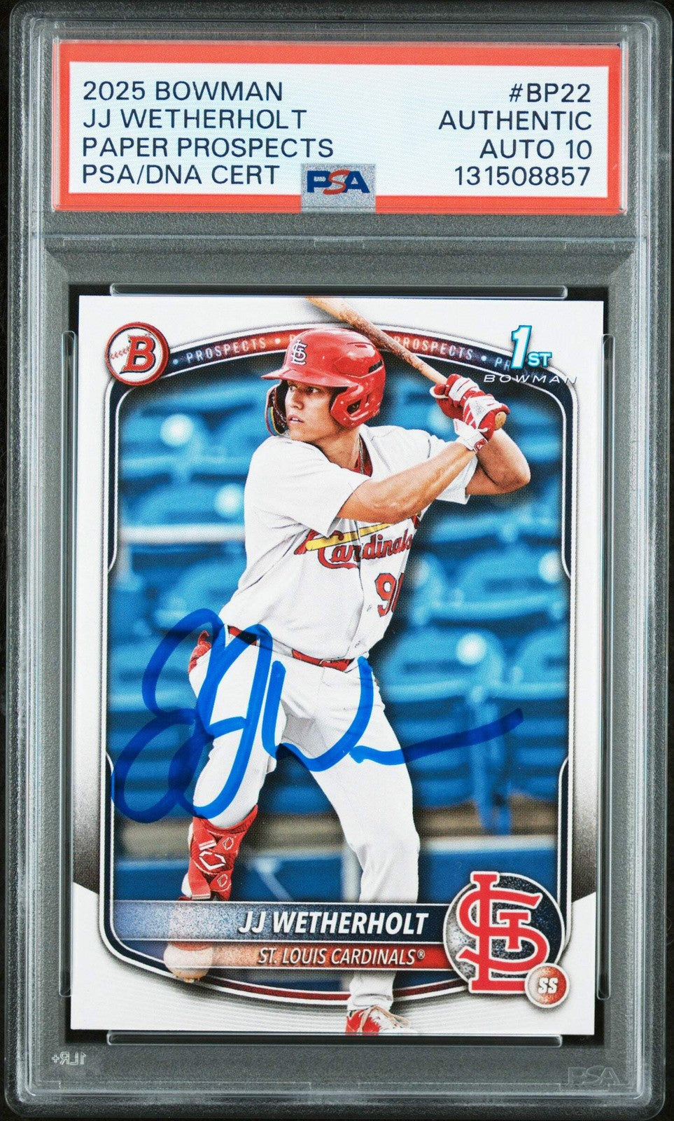 Graded 2025 Bowman JJ Wetherholt #BP-22 Prospects Rookie Card PSA 10 Auto Grade