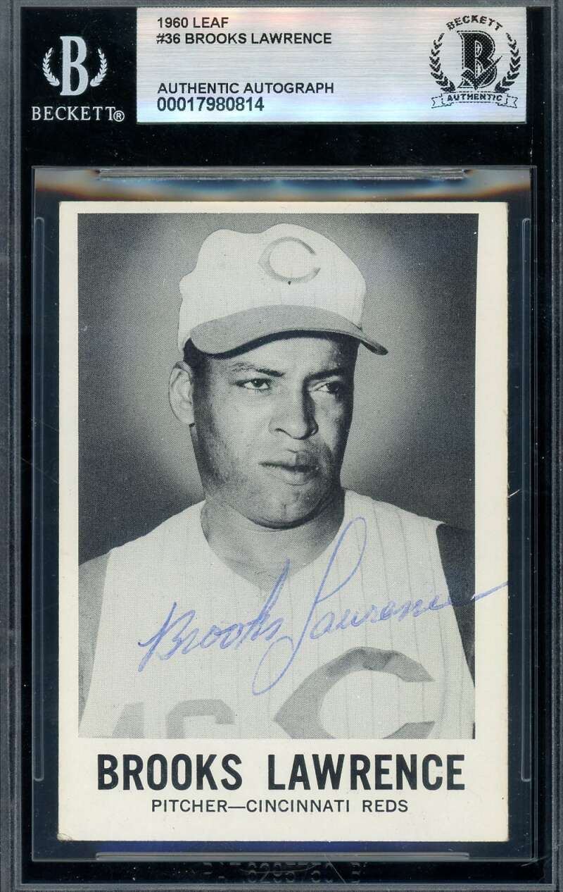 Brooks Lawrence Beckett BAS Vintage Signed 1960 Leaf Autograph