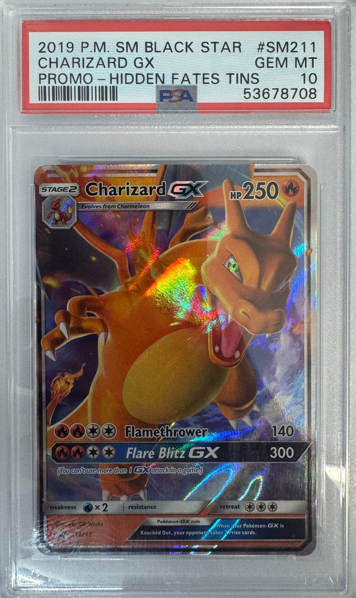 Graded 2019 Pokemon SM Black Star #SM211 Charizard Gx Promo Hidden Fates PSA 10