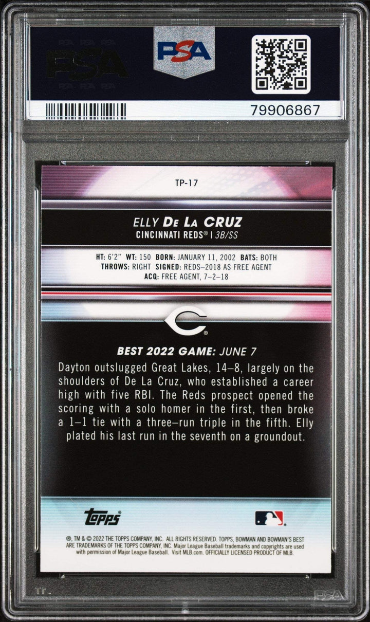 Graded 2022 Bowman Best Elly De La Cruz #TP17 Top Prospects Baseball Card PSA 10