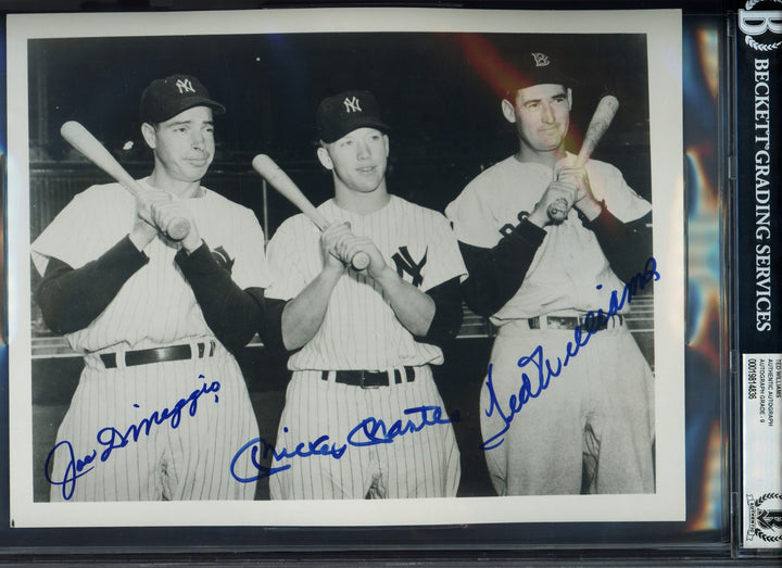 Mickey Mantle, Joe Dimaggio, Ted Williams Signed 8x10 Photo Sig 9 Beckett