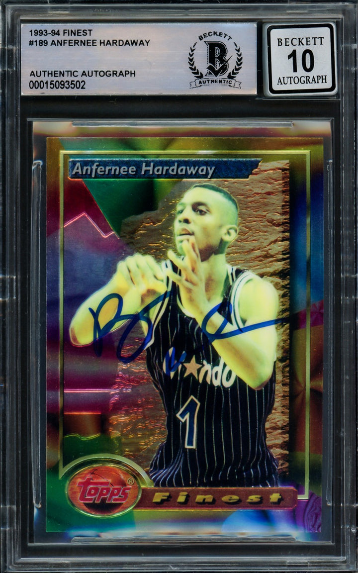 Anfernee Hardaway Signed 1993-94 Topps Finest RC 189 Magic Auto GM 10 Beckett