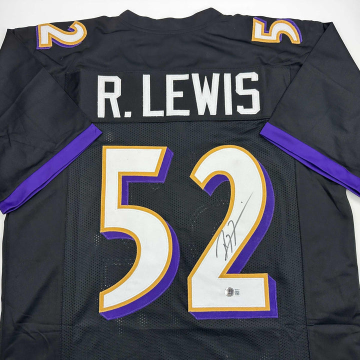 Autographed/Signed RAY LEWIS Baltimore Black Football Jersey JSA COA Auto
