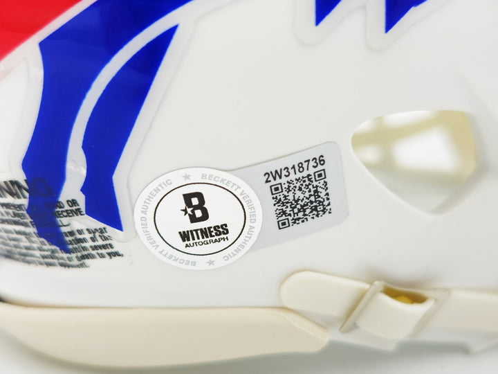 Jim Kelly, Thurman Thomas Andre Reed Auto Bills Greats White Mini Helmet Beckett