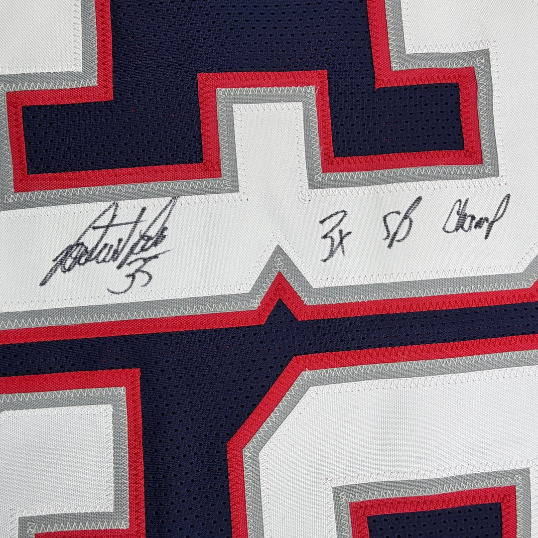Autographed/Signed Patrick Pass 3x SB Champ New England Blue Jersey Beckett COA