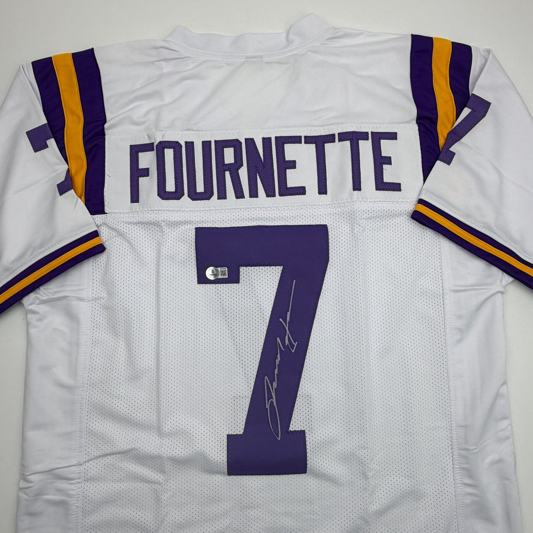 Autographed/Signed Leonard Fournette LSU White College Jersey Beckett BAS COA