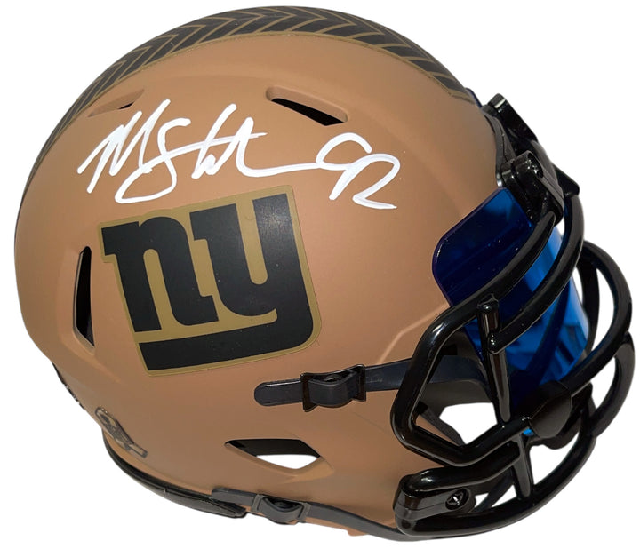 Michael Strahan signed NY Giants Salute to Service Speed Mini Helmet Visor -BAS