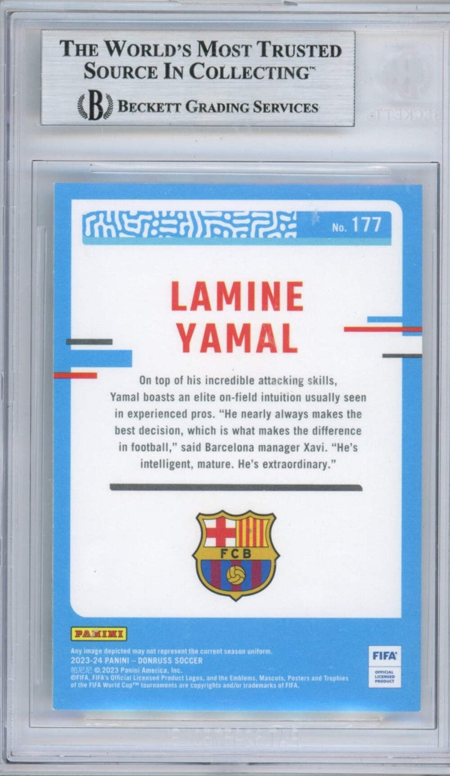 Graded 2023-24 Donruss Lamine Yamal #177 Rated Rookie Card Beckett BGS Auto Auth
