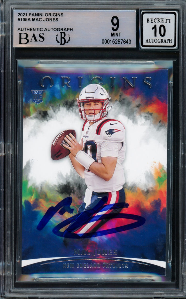 Mac Jones Signed 2021 Panini Origins RC 105A Patriots BGS 9 Auto 10 Beckett