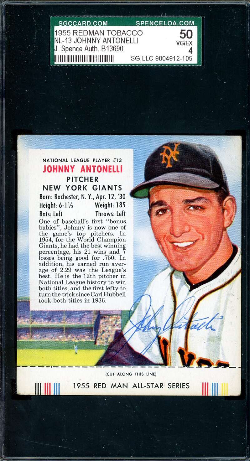 Johnny Antonelli JSA SGC Coa Signed 1955 Red Man Tobacco With Tab Autograph