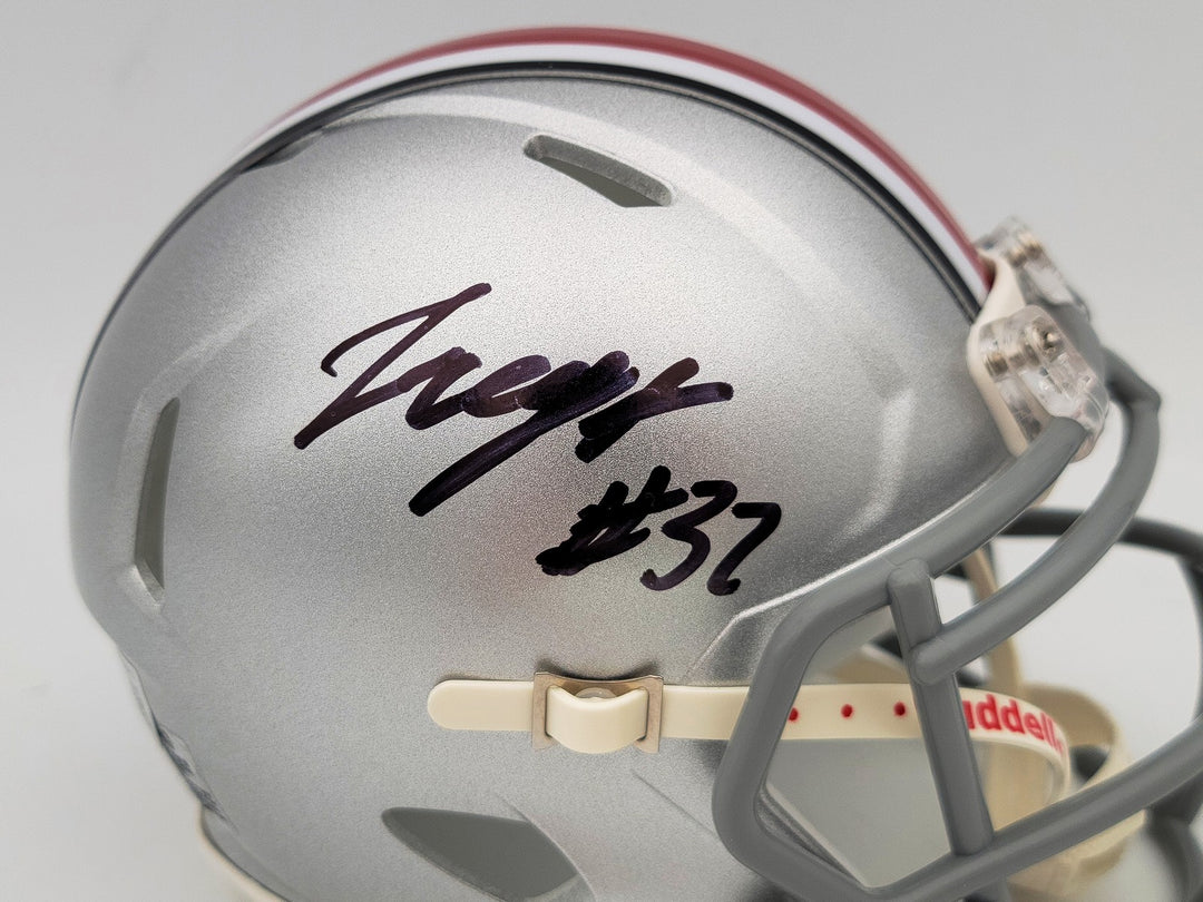 TreVeyon Henderson Signed Ohio State Buckeyes Silver Speed Mini Helmet Beckett
