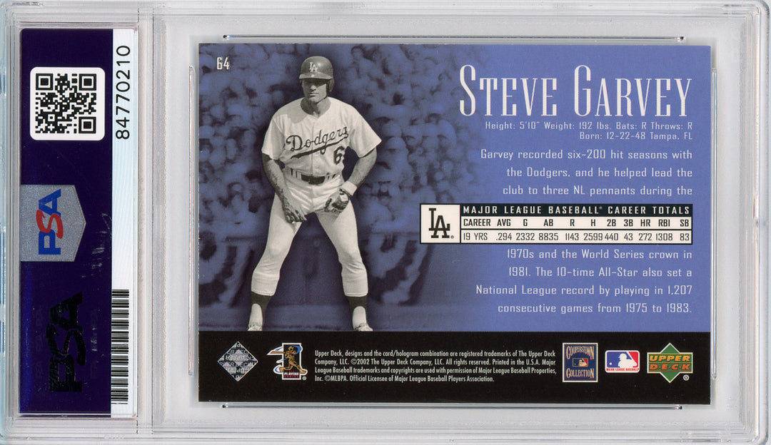 2002 Upper Deck Steve Garvey Signed COA PSA 10 Los Angeles Dodgers Slabbed Autog
