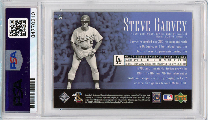 2002 Upper Deck Steve Garvey Signed COA PSA 10 Los Angeles Dodgers Slabbed Autog