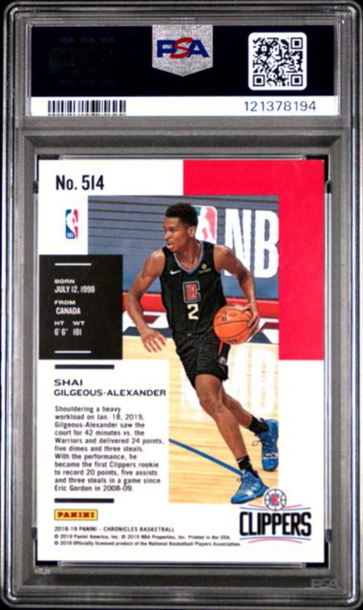 Graded 2018-19 Panini Chronicles Shai Gilgeous-Alexander #514 RC Card PSA 10