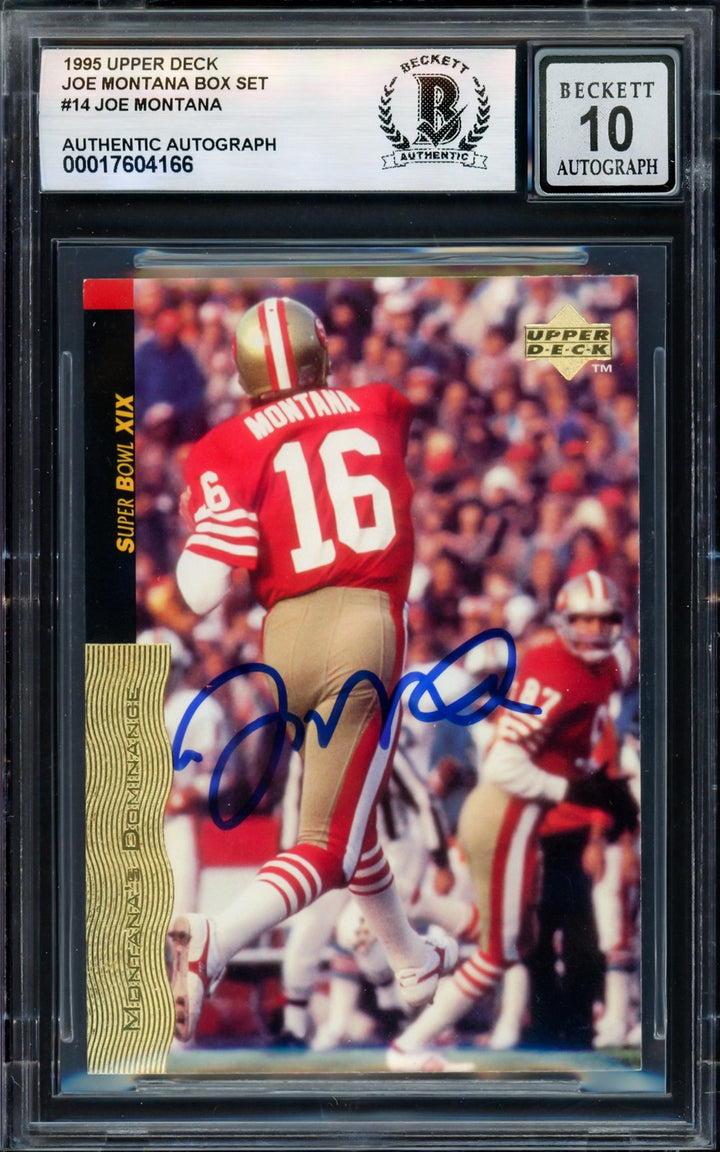 Joe Montana Signed 1995 Upper Deck Card 14 49ers Auto GM 10 Beckett #17604166